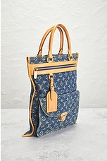 FWRD Renew Louis Vuitton Monogram Denim Tote Bag in Blue, view 4, click to view large image.