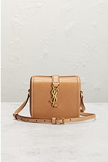 FWRD Renew Saint Laurent Mini Box Bag in Vintage Brown Gold, view 2, click to view large image.