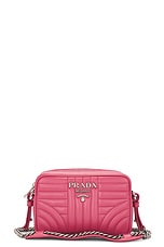 FWRD Renew Prada Diagramme Leather Chain Shoulder Bag in Pink, view 1, click to view large image.