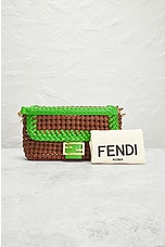 FWRD Renew Fendi Mama 2 Way Baguette Shoulder Bag in Brown & Green, view 8, click to view large image.