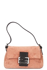 FWRD Renew Fendi Suede Baguette Shoulder Bag in Pink Nude, view 1, click to view large image.