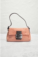 FWRD Renew Fendi Suede Baguette Shoulder Bag in Pink Nude, view 2, click to view large image.