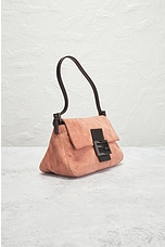 FWRD Renew Fendi Suede Baguette Shoulder Bag in Pink Nude, view 4, click to view large image.