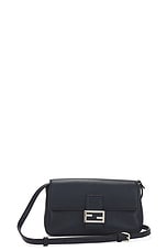 FWRD Renew Fendi Leather Baguette Shoulder Bag in Navy, view 1, click to view large image.