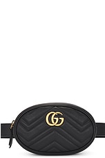 FWRD Renew Gucci Marmont Leather Waist Bag in Black, view 1, click to view large image.