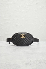 FWRD Renew Gucci Marmont Leather Waist Bag in Black, view 2, click to view large image.