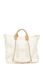 FWRD Renew Chanel Canvas Shopping Tote Bag in White, view 1, click to view large image.