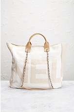 FWRD Renew Chanel Canvas Shopping Tote Bag in White, view 3, click to view large image.