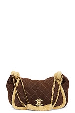 FWRD Renew Chanel Quilted Suede Shearling Shoulder Bag in Brown, view 1, click to view large image.