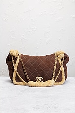 FWRD Renew Chanel Quilted Suede Shearling Shoulder Bag in Brown, view 2, click to view large image.