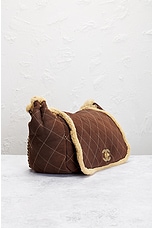 FWRD Renew Chanel Quilted Suede Shearling Shoulder Bag in Brown, view 4, click to view large image.