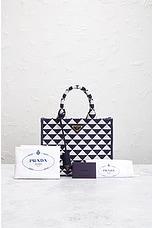 FWRD Renew Prada Canvas 2 Way Handbag in Navy & White, view 9, click to view large image.