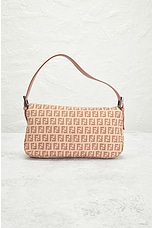 FWRD Renew Fendi Zucchino Baguette Shoulder Bag in Tan, view 3, click to view large image.