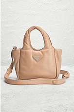 FWRD Renew Prada Padded Nappa-Leather Handbag in Beige, view 2, click to view large image.