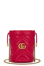 FWRD Renew Gucci GG Marmont Chain Bucket Bag in Red, view 1, click to view large image.