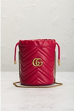 FWRD Renew Gucci GG Marmont Chain Bucket Bag in Red, view 2, click to view large image.