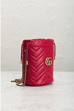 FWRD Renew Gucci GG Marmont Chain Bucket Bag in Red, view 4, click to view large image.