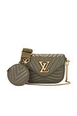 FWRD Renew Louis Vuitton New Wave Pochette Shoulder Bag in Olive Green, view 1, click to view large image.