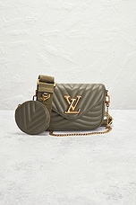 FWRD Renew Louis Vuitton New Wave Pochette Shoulder Bag in Olive Green, view 2, click to view large image.