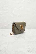 FWRD Renew Louis Vuitton New Wave Pochette Shoulder Bag in Olive Green, view 4, click to view large image.