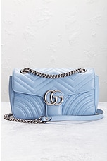 FWRD Renew Gucci GG Marmont Shoulder Bag in Baby Blue, view 2, click to view large image.