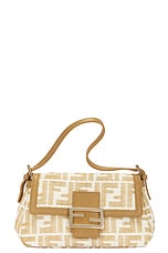 FWRD Renew Fendi Mama Raffia Zucca Shoulder Bag in Ivory, view 1, click to view large image.