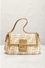 FWRD Renew Fendi Mama Raffia Zucca Shoulder Bag in Ivory, view 2, click to view large image.