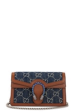 FWRD Renew Gucci Dionysus Denim Shoulder Bag in Blue, view 1, click to view large image.