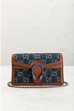 FWRD Renew Gucci Dionysus Denim Shoulder Bag in Blue, view 2, click to view large image.
