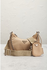 FWRD Renew Prada Re-Edition 2005 Re-Nylon Shoulder Bag in Beige, view 2, click to view large image.