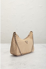 FWRD Renew Prada Re-Edition 2005 Re-Nylon Shoulder Bag in Beige, view 4, click to view large image.