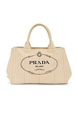 FWRD Renew Prada Canapa Tote Bag in Neutral, view 1, click to view large image.