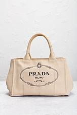 FWRD Renew Prada Canapa Tote Bag in Neutral, view 2, click to view large image.