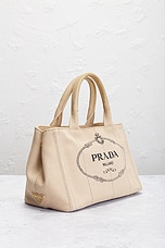 FWRD Renew Prada Canapa Tote Bag in Neutral, view 4, click to view large image.