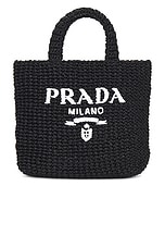 FWRD Renew Prada Crocheted Raffia Tote Bag in Black, view 1, click to view large image.