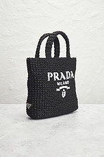 FWRD Renew Prada Crocheted Raffia Tote Bag in Black, view 4, click to view large image.