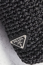 FWRD Renew Prada Crocheted Raffia Tote Bag in Black, view 6, click to view large image.