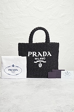 FWRD Renew Prada Crocheted Raffia Tote Bag in Black, view 8, click to view large image.