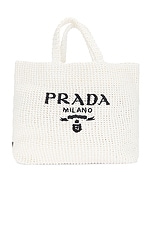 FWRD Renew Prada Raffia Tote Bag in White, view 1, click to view large image.