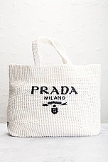 FWRD Renew Prada Raffia Tote Bag in White, view 2, click to view large image.