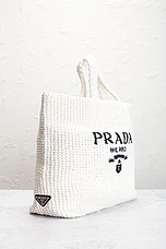 FWRD Renew Prada Raffia Tote Bag in White, view 4, click to view large image.