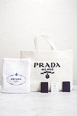 FWRD Renew Prada Raffia Tote Bag in White, view 9, click to view large image.