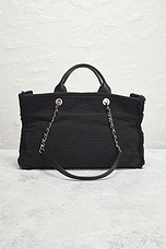 FWRD Renew Chanel Double Face Shopping Tote Bag in Black, view 3, click to view large image.