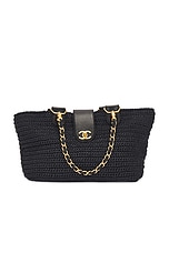 FWRD Renew Chanel Raffia Tote Bag in Black, view 1, click to view large image.