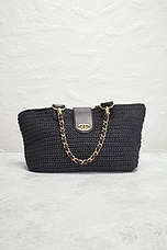 FWRD Renew Chanel Raffia Tote Bag in Black, view 2, click to view large image.