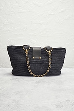 FWRD Renew Chanel Raffia Tote Bag in Black, view 3, click to view large image.