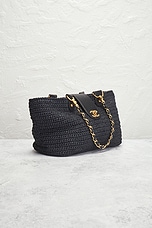 FWRD Renew Chanel Raffia Tote Bag in Black, view 4, click to view large image.