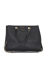 FWRD Renew Chanel Calfskin Shopping Tote Bag in Black, view 1, click to view large image.