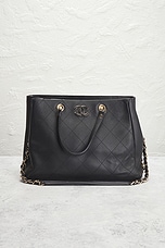 FWRD Renew Chanel Calfskin Shopping Tote Bag in Black, view 2, click to view large image.