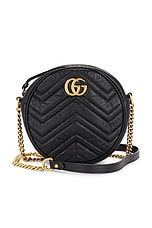 FWRD Renew Gucci Mini GG Marmont Round Shoulder Bag in Black, view 1, click to view large image.